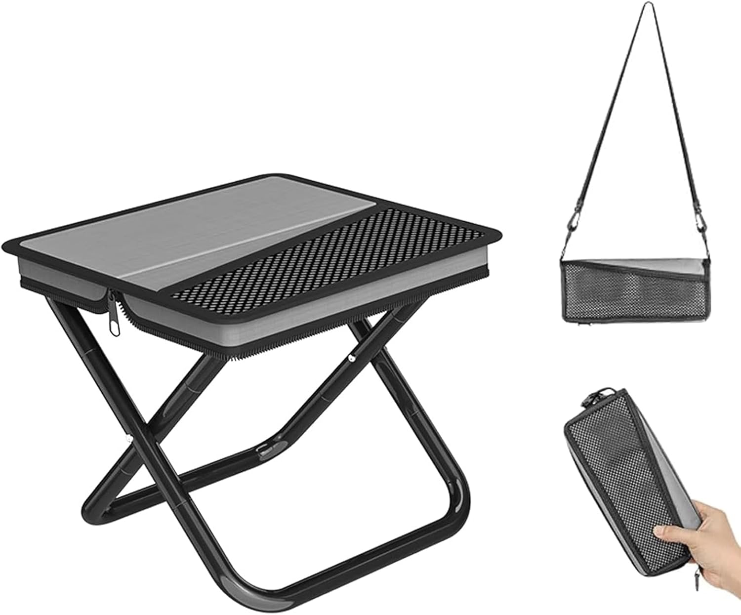 Ultralight Folding Camping Stool with Storage Bag &ndash; Portable Compact Travel Chair, Lightweight Handbag-Style Outdoor Seat for Hiking, Fishing, Beach, BBQ, Garden, and Camping &ndash; Grey image number 4