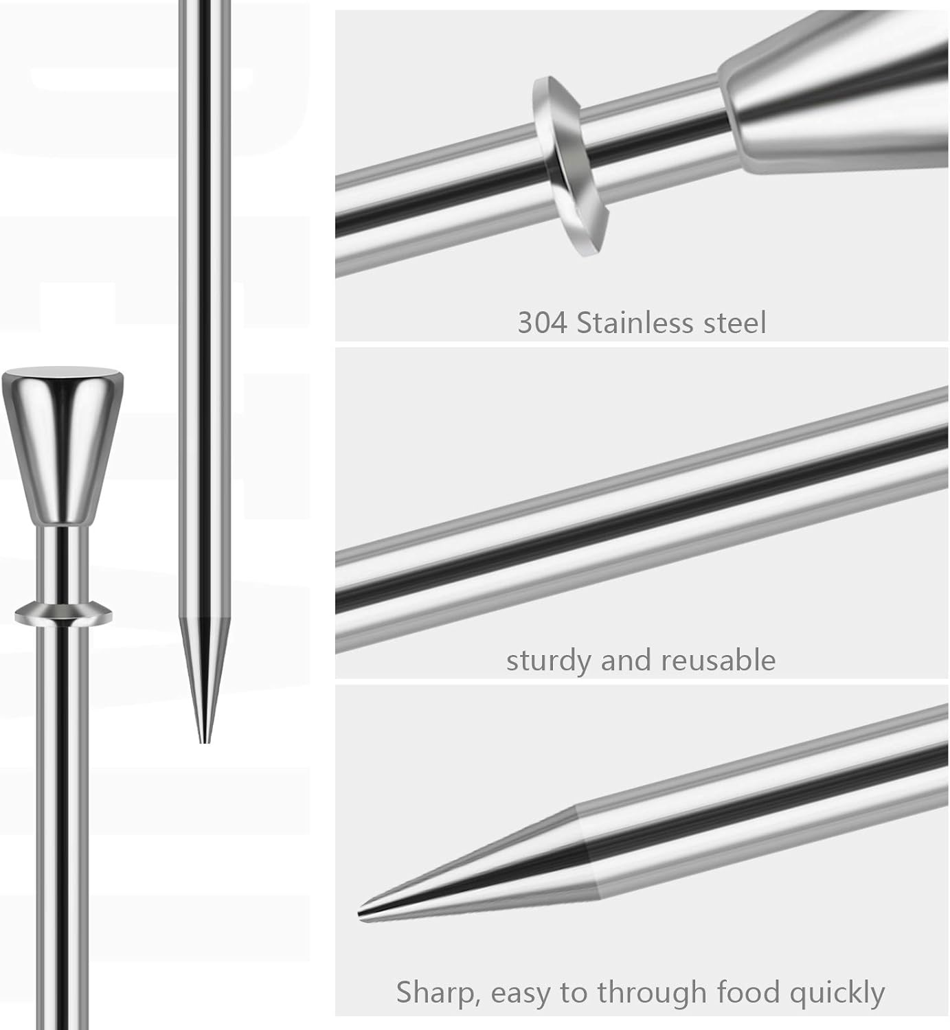 Cocktail Picks Stick 40Pcs Toothpicks Stainless Steel Reusable Martini Olive for Bar Barbecue Fruit Bloody Mary Drink image number 1