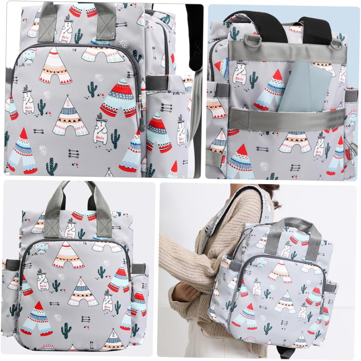 Nylon Diaper Backpack for Mom Large Capacity Travel Backpack Organiser Handbag and Stroller Compatible image number 2