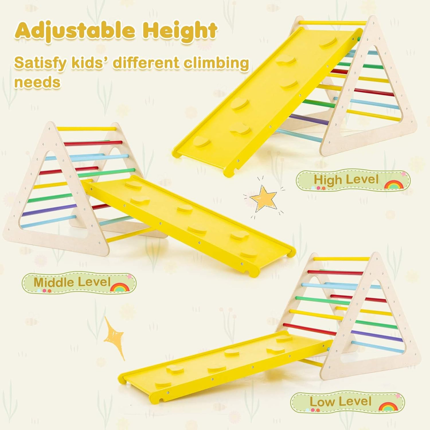 HONEY JOY 5 in 1 Triangle Climber with 2 Ramp, Wooden Climbing Toys for Toddlers, Multi-Combination Play Methods, Kids Montessori Play Gym Set Playground Climbing Ladder for Boys Girls image number 1