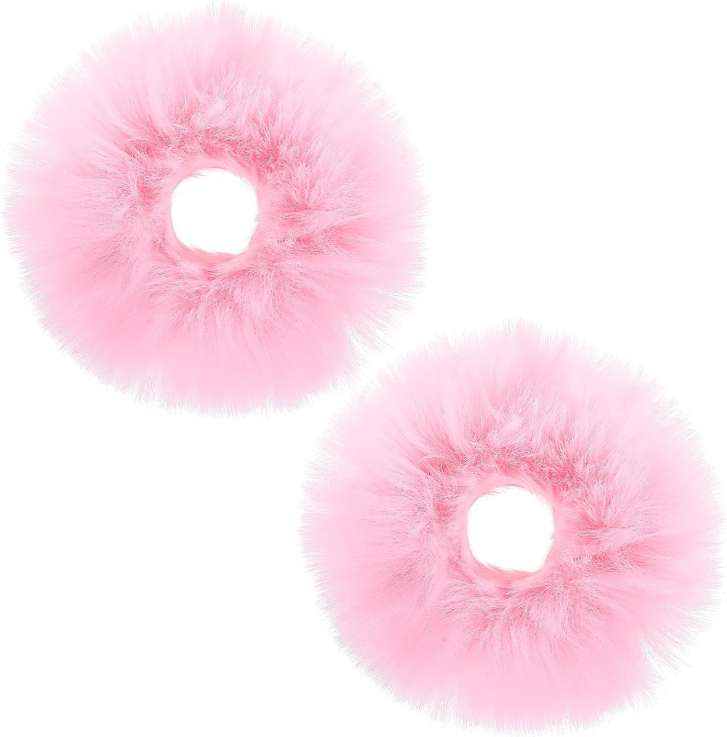 2 Pcs Pink Pom Pom Hair Tie, Fuzzy Furry Faux Rabbit Fur Scrunchies Ponytail Holders Baby Hair Ties Pom Hair Accessories for Girls Women (Pink) image number 6