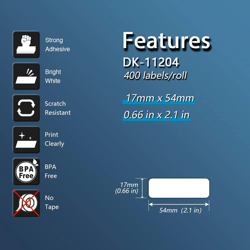 BETCKEY - Multi-Purpose Address Labels Replacement for Brother DK-11204 (17Mm X 54Mm), Compatible with Brother QL Label Printers [6 Rolls/2400 Labels]