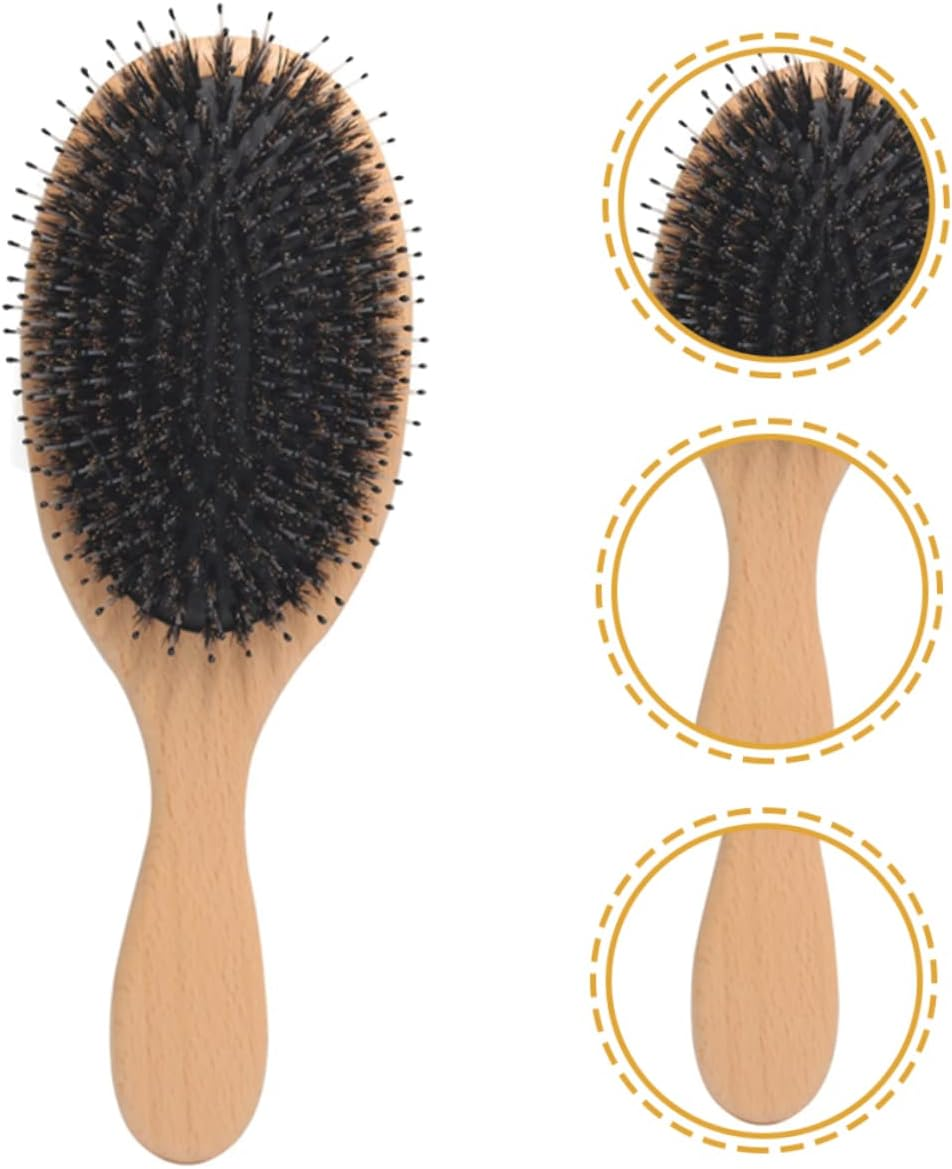 COMPUKAS Solid Wood Comb Hair Brush for Women round Detangling Brush Styling Paddle Comb image number 6