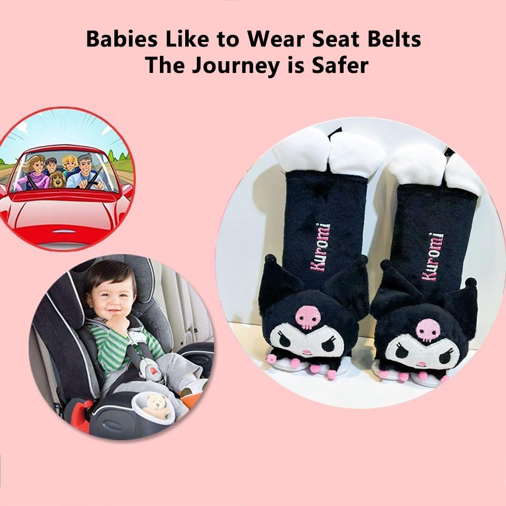 Kawaii Car Seat Belt Strap Cover, Cute 2 Pieces Set Anime Seat Strap Neck Protector Car Decorations for Women (Kuro) (Mg-Seat Belt Cover-003) - Melo+Kuro image number 5