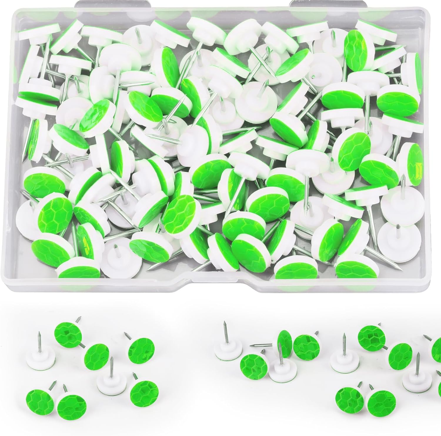XIHIRCD 100Pcs Reflective Trail Tacks, Hunting Trail Markers Glow in the Dark Box Package Reflective Trail Tacks for Hunting Camping Hiking Survival Outdoors (Green)