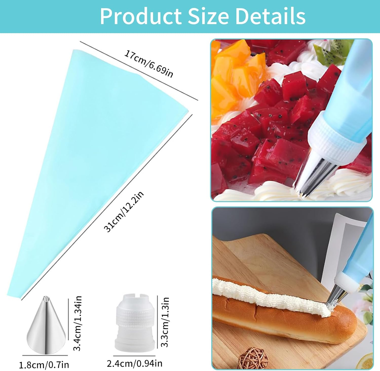 2 Piping Bag+48 Nozzles Tips+2 Converter Set, Stainless Steel Frosting Tips with Reusable Pastry Bag, Cake Decorating Supplies, Icing Piping Kit, DIY Kitchen Tool for Pastry Dough Cookie Cupcake (52) image number 6