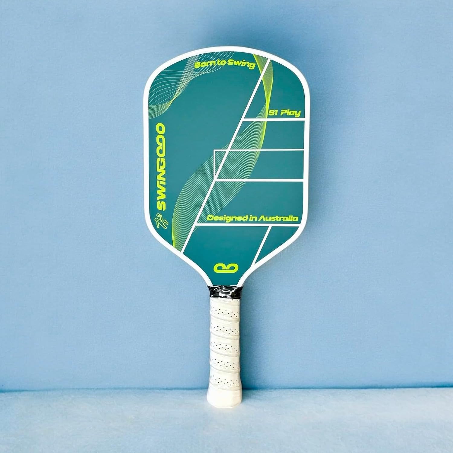 Swingooo S1 Play Pickleball Paddle &ndash; 12Mm Lightweight Fiberglass, Grit Surface, PP Honeycomb Core, 220G, Elongated Control Shape &ndash; Green/Blue
