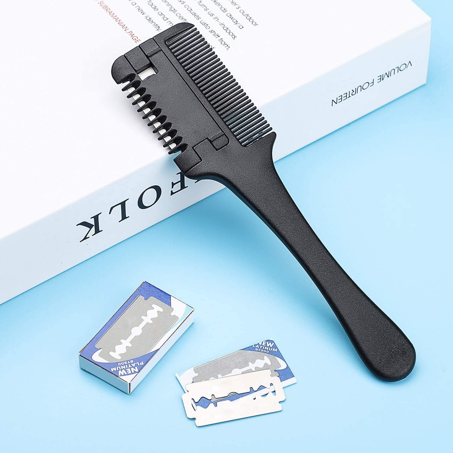 Etercycle Hair Cutter Comb, Hair Thinner Razor Comb with Extra 10 Pcs Replacement Razors, Hair Thinning Comb Slim Hair Cutting Trimming Comb Tool for Men Women Kids Thin & Thick Hair image number 6