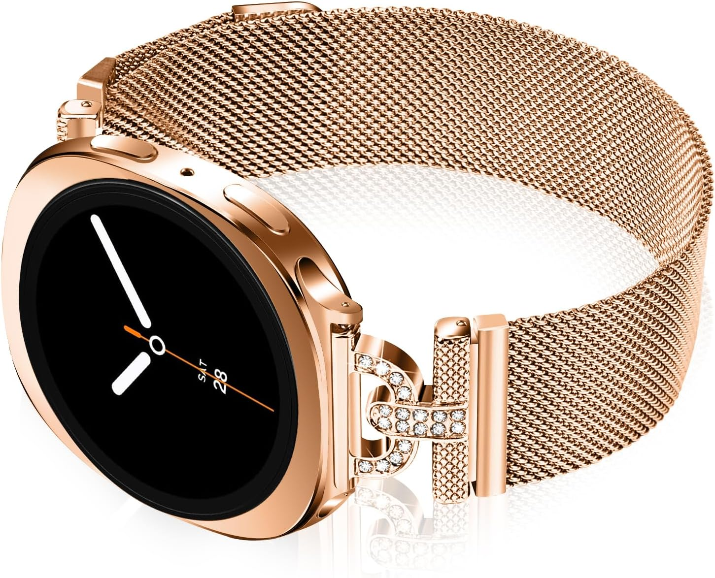 HAYONLIY Metal Magnetic Bands Compatible with Samsung Galaxy Watch 8 40Mm 44Mm/Galaxy Watch 8 Classic 46Mm, Mesh Stainless Steel Dressy Wristband with D-Shape Diamond Women(No Case)