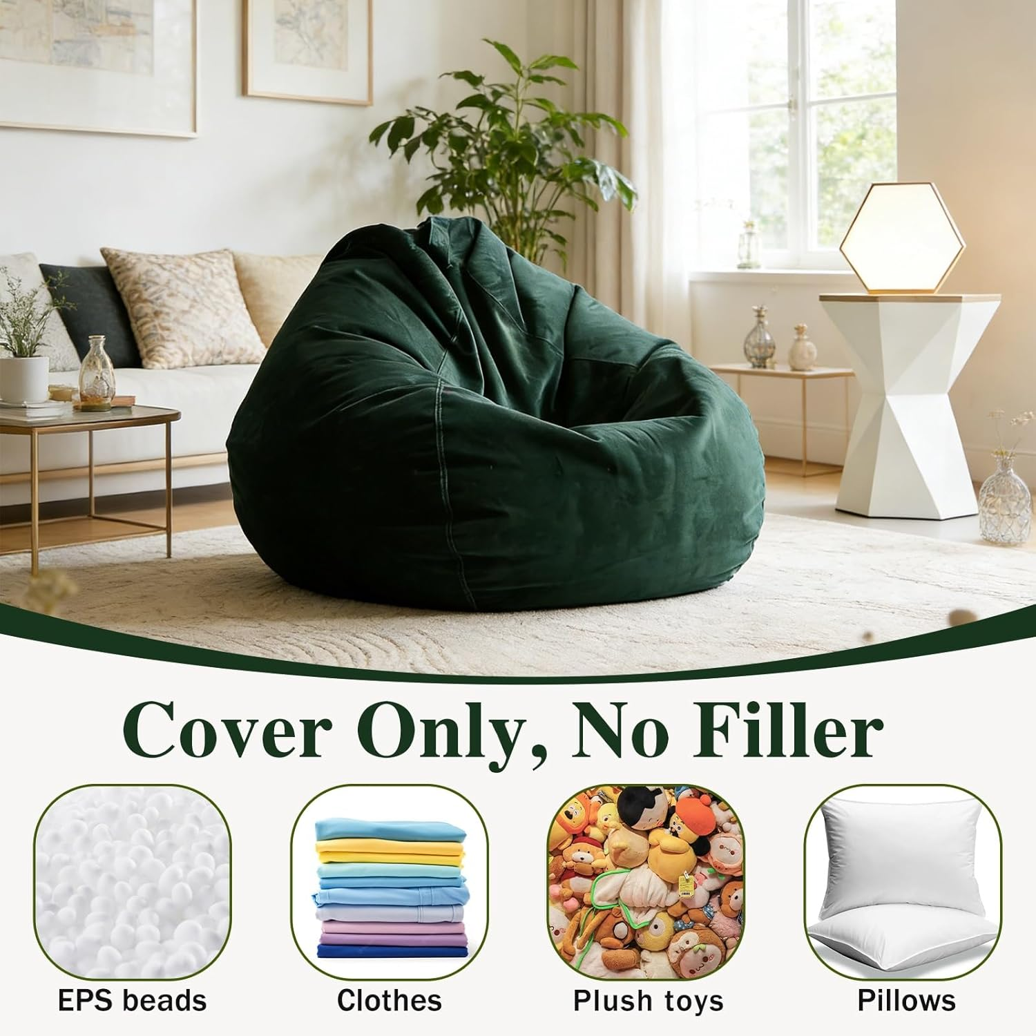 Bean Bag Chair for Adults Kids Velvet Bean Bag Cover Washable Ultra Soft Pouf Ottoman No Filler Pouf Sofa Cover Lazy Armchair Couch Floor Seating Living Room Furniture(Lotus Purple,100X120Cm) image number 6