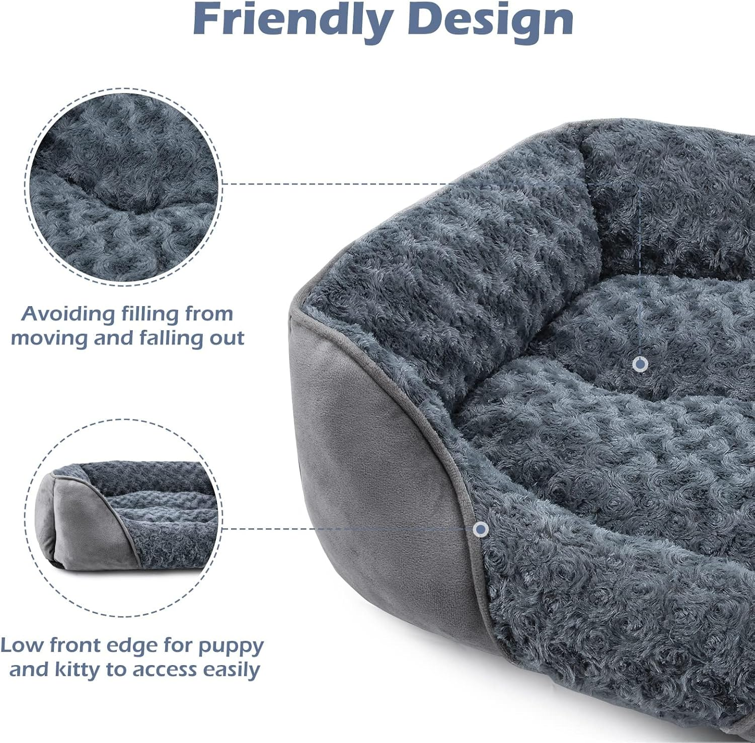 Roolisspa Dog Bed for Small Dogs - Calming Soft Pet Sofa with Anti-Anxiety Design, Durable Washable Rectangle Couch image number 5