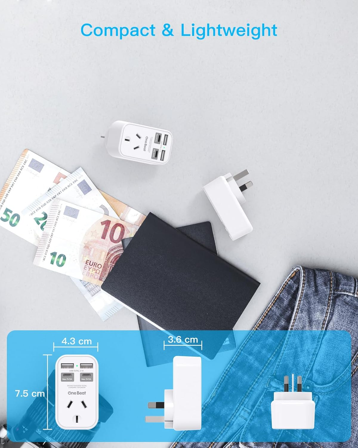 Power Board, Power Strip with 4 USB Ports (2 USB C), No Cord Extension Cord, Travel Power Plug, Travel Adapter, USB C Wall Plug, Cruise Essentials for Home, Office, Bedroom, Travel Accessories(Type I) image number 2