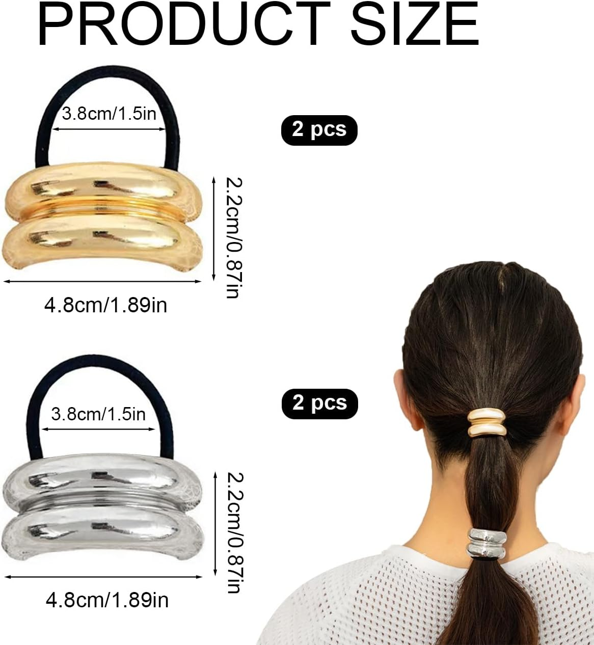 Gaodercha Pack of 4 Metal Geometric Elastic Hair Ties 2 Styles Shiny Double Bow Ponytail Hair Tie Elegant Durable Geometric Design Hair Accessories for Women image number 2