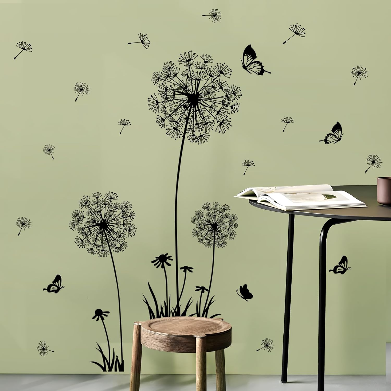 Supzone Dandelion Wall Stickers Flower Wall Decals Butterflies Flying Wall Decors Wall Art Stickers for Bedroom Living Room Sofa Backdrop TV Wall Decoration image number 4