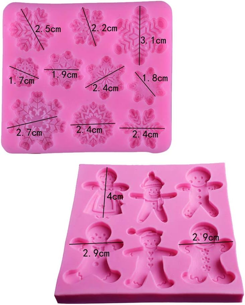 3 PCS Christmas Bell Snowflake Gingerbread Man for DIY Cake Fondant Baking Biscuit 3D Chocolates Hard Candies Drop Glue Decor Silicone Mold Tool