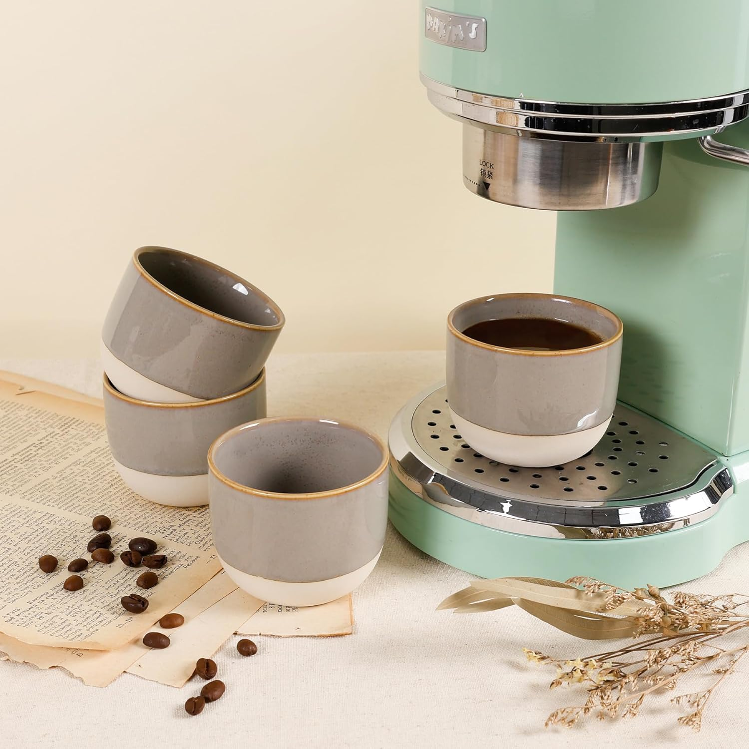 ZEBERBO Ceramic Espresso Cups Set of 4, 5Oz Espresso Coffee Mugs, Special Glazed Demitasse Cups Expresso Coffee Cup for Espresso Machine image number 5