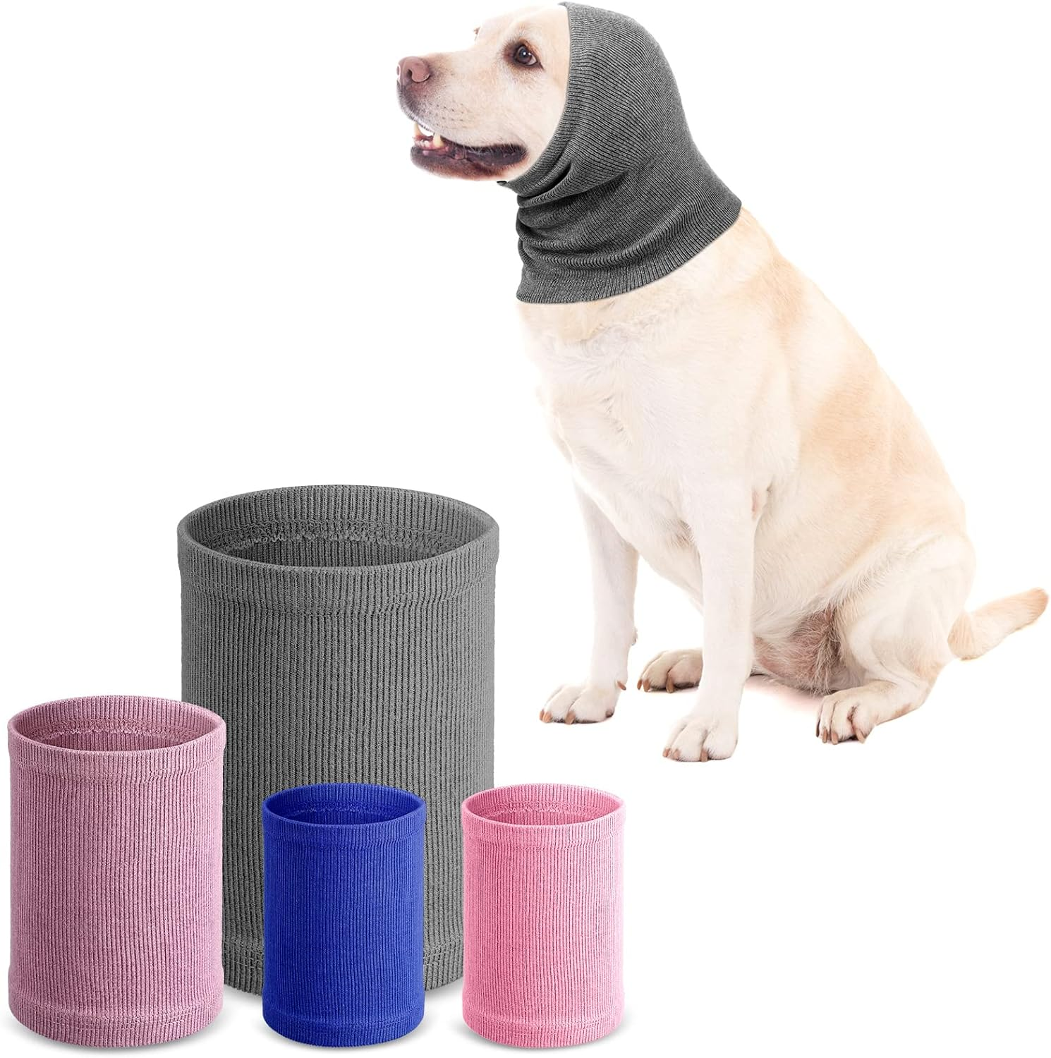 Saintrygo 4-Pack Dog Ear Covers - Noise Reducing, Comfortable & Breathable Snoods for Dogs - Blue, Pink, Purple - Small, Middle, Large