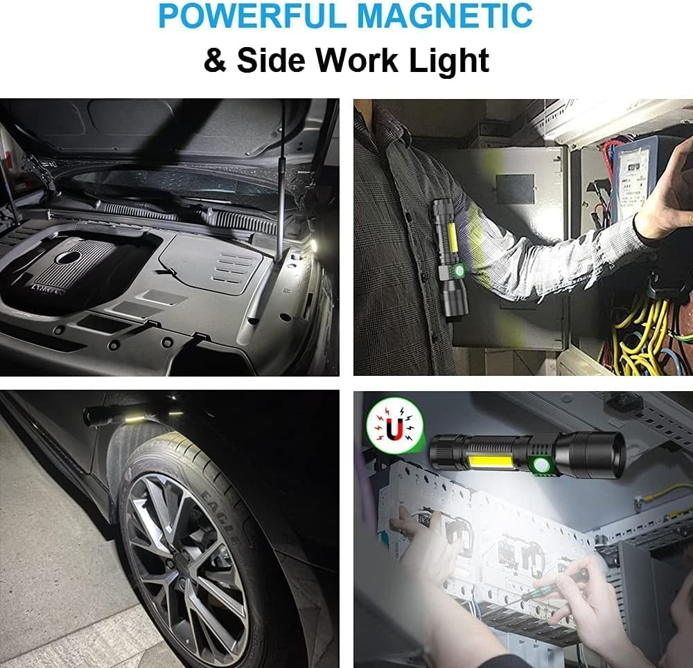 Ludopam UV Rechargeable Flashlights Tactical,1000 High Lumens 3 in 1 LED Black Light Flashlight -Magnetic Base/Sidelight/Zoomable, Bright Pocket Flash Light for Stains Detection Camping Emergency,1Pcs image number 3