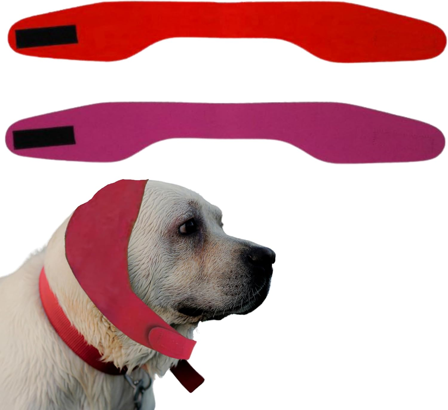 2Pcs Dog Ear Covers for Swimming and Bathing - Waterproof Protection, Adjustable Shower Caps, Swim Cap with Ear Wrap (Pink, Red, L)