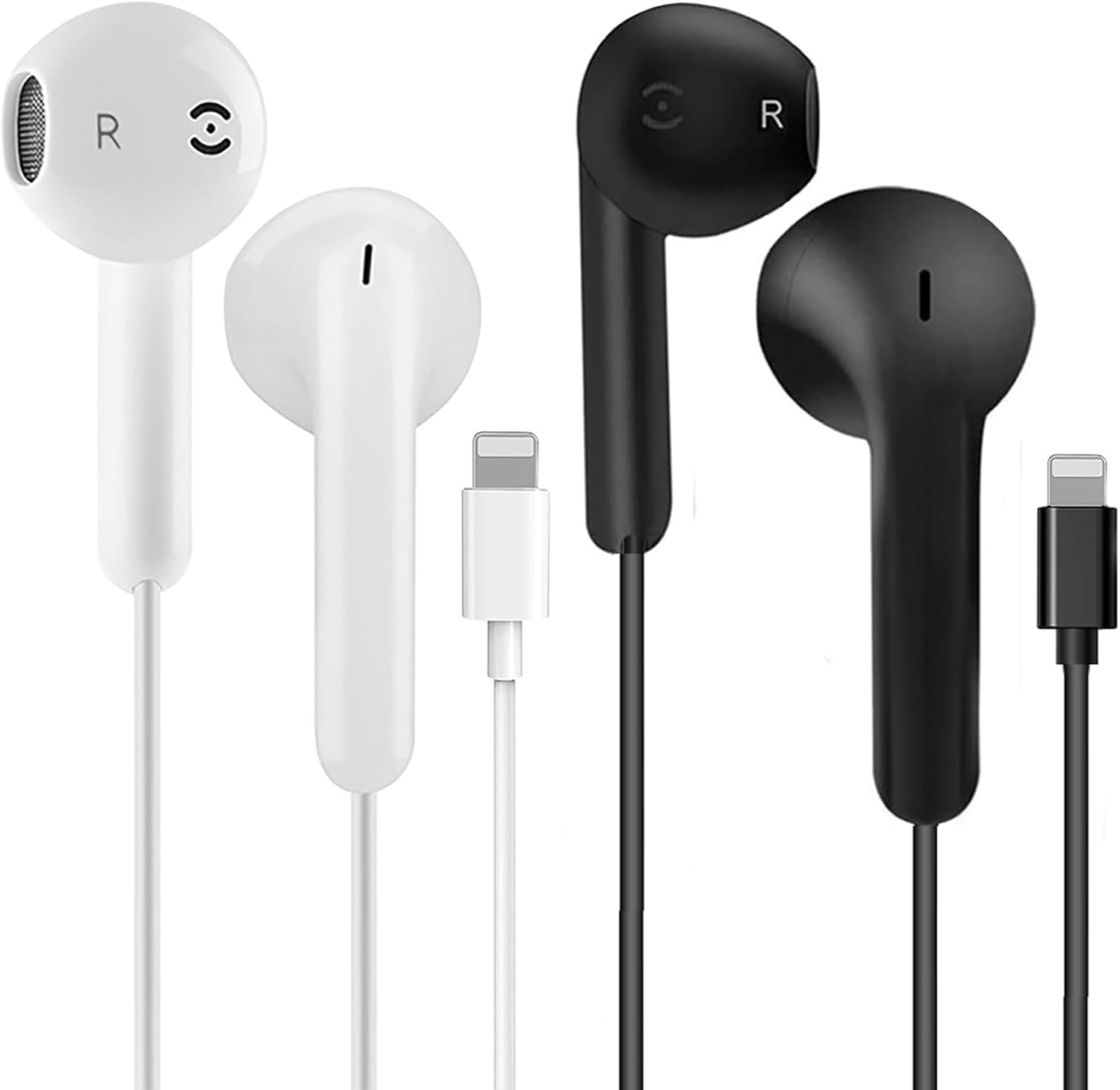 Iphone Wired Earbuds Wtih Lightning Connector, Apple Mfi Certified in Ear Earphones with Microphone Compatible with Iphone 14 13 12 11 Pro Max X XS XR 8 7 Plus(White&Black)