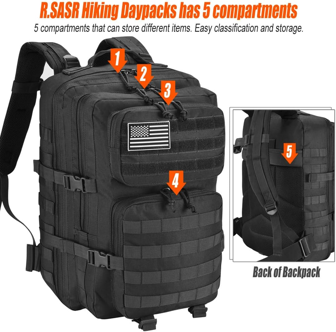 R.SASR Tactical Backpack for Men, Military Backpack, Molle Backpack, 45L, Large Army 3 Day Hiking Backpack image number 6