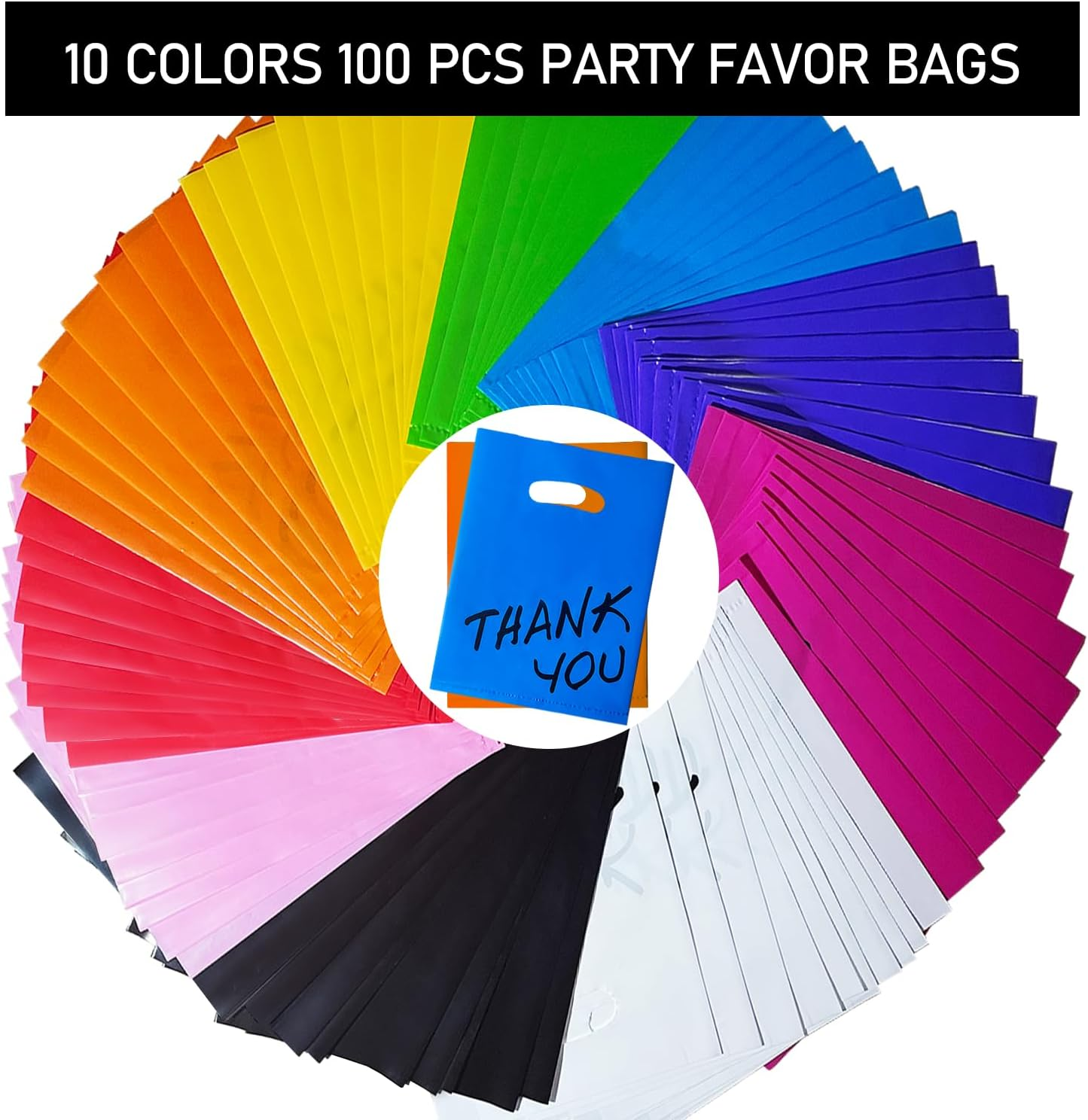 Viefantaisie Goodie Bags, 100 PCS 6" X 8" Party Favor Bags, Thank You Bags, Small Goodie Bags for Kids, Merchandise Bags for Small Business, Goody Bags for Weddings, Christmas, Halloween, Craft,10 Color