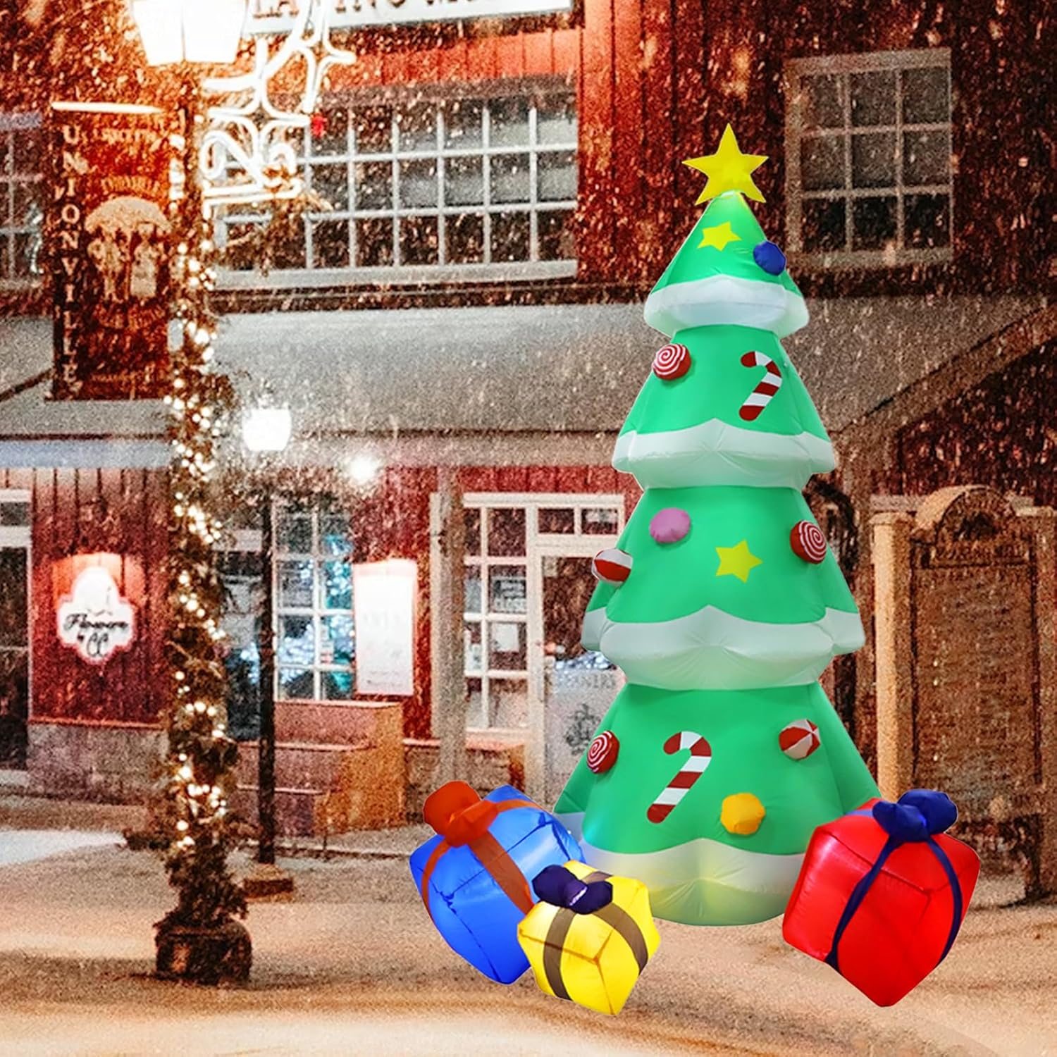 SAILESI 8FT/2.4M Christmas Tree Inflatable Outdoor Decoration, Blow up Christmas Tree with 3 Gift Boxes, Built-In 5 LED Lights Xmas Decor for Indoor Outdoor Holiday Pa