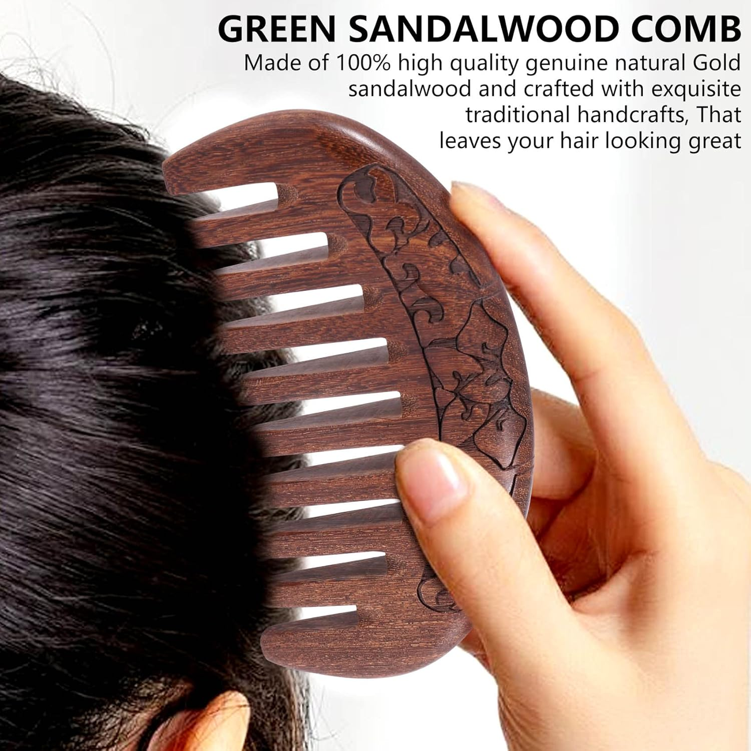 Anlayliay Wood Comb Wooden Hair Comb Natural Comb-Anti Static Massage through the Comb (Flower-Wide Tooth)