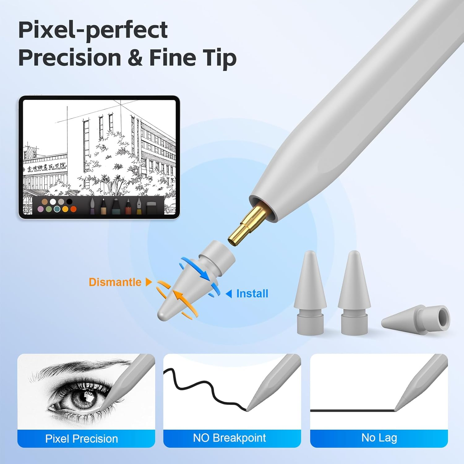 Stylus Pen for Ipad 2025-2018 with 13 Mins Fast Charge,Tilt Sensor Palm Rejection Pencil for Ipad 10/9/8/7/6Th,11Th A16,Air 11/13" M2/M3,Pro 11/13" M4/M5,Pro 12.9",Air 5/4/3,Mini 7/6/5 image number 6