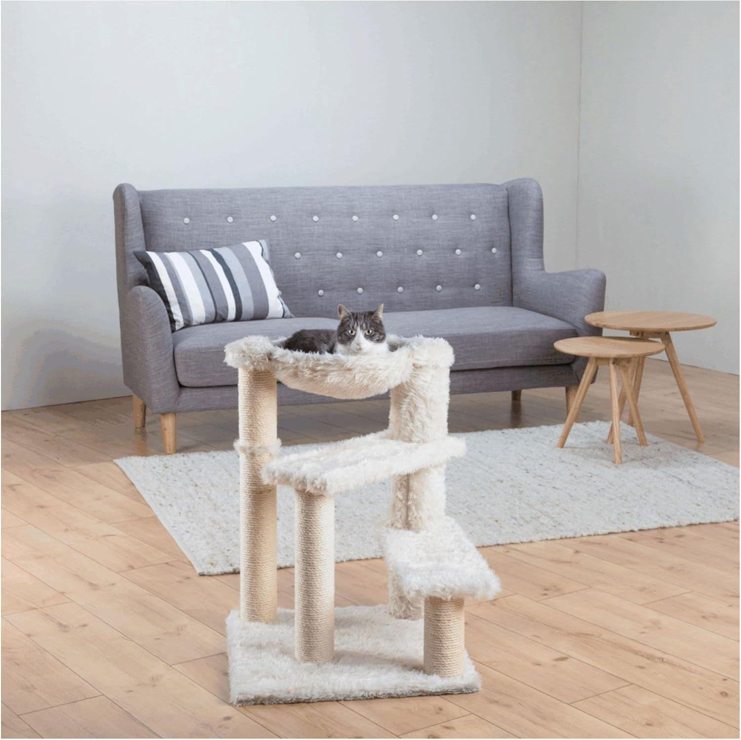 TRIXIE Baza Senior Cat Tree with Hammock and Steps | Scratching Posts | Cat Playground | Cream, Medium, (44544) image number 4