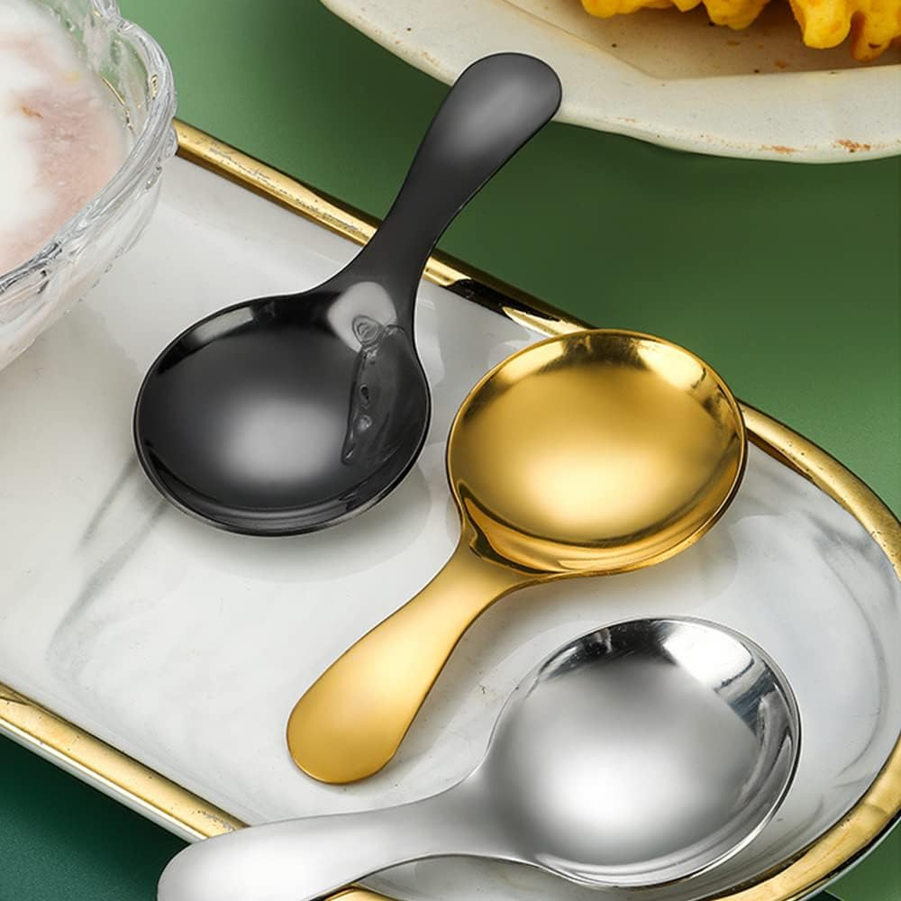 5PCS Short Handle Spoon, Stainless Steel Mini Spoons Thickened Small round Spoon for Salt Condiments Dessert Tea Coffee (Rose Gold) image number 3
