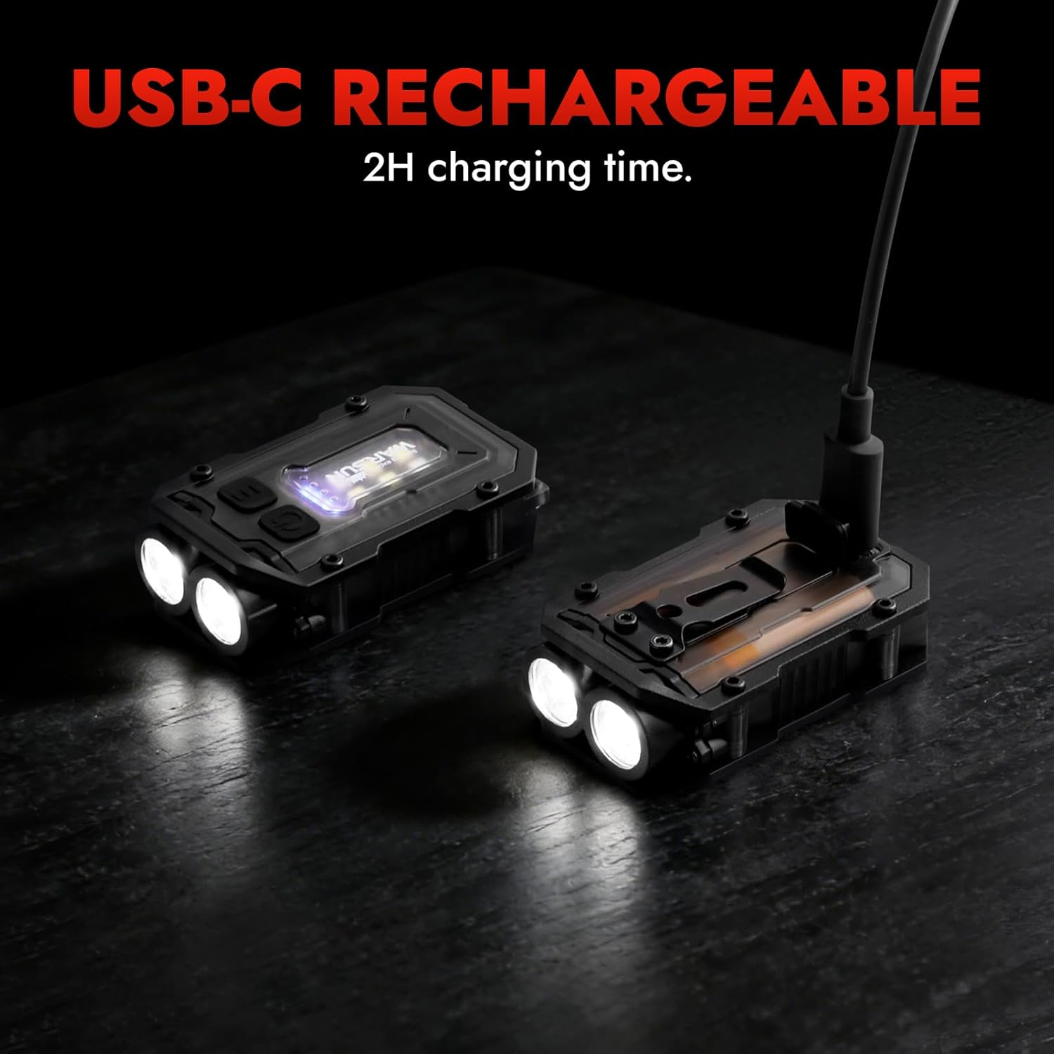 WARSUN Mini Keychain Flashlight 300 Lumens, 2-Pack &ndash; Rechargeable Magnetic EDC Cap Light, Clip-On Pocket Light with COB Wide Beam for Work, Camping, Dog Walking image number 1