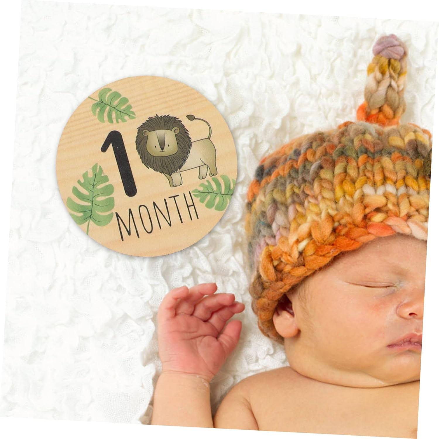 INOOMP 7Pcs Baby Milestone Cards Wooden Monthly Signs Cartoon Animals for Newborn Birth Announcement and Nursery Decor Photo Props image number 6