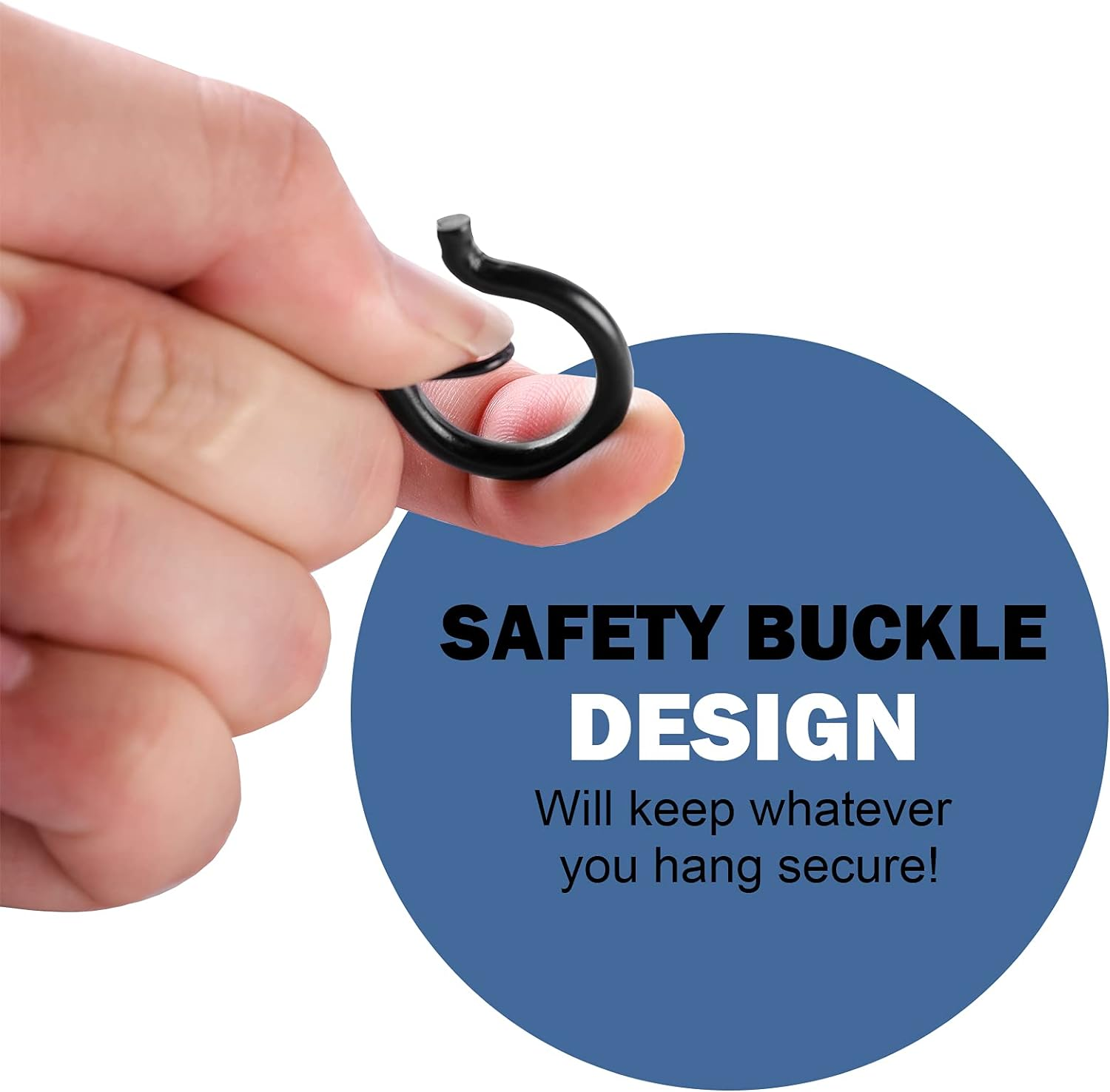 ADIIL 20 PCS Q Hanger Hooks with Safety Buckle, Windproof Screw Hooks for Hanging Outdoor String Lights, Plants, Christmas Patio Lights, 2.2 Inches, Black image number 1