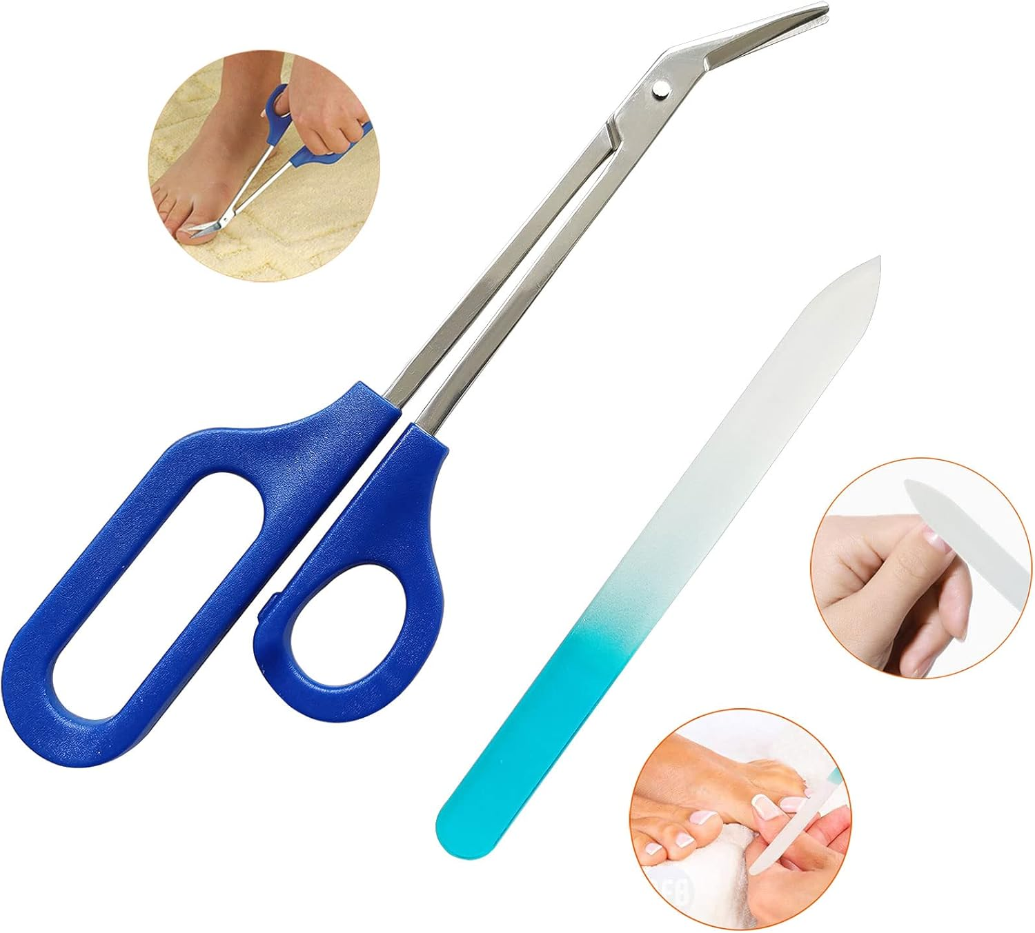 Long Handled Toenail Scissors & Easy Reach Long Handle Clippers for Thick Toe Nail with Glass Nail File image number 2