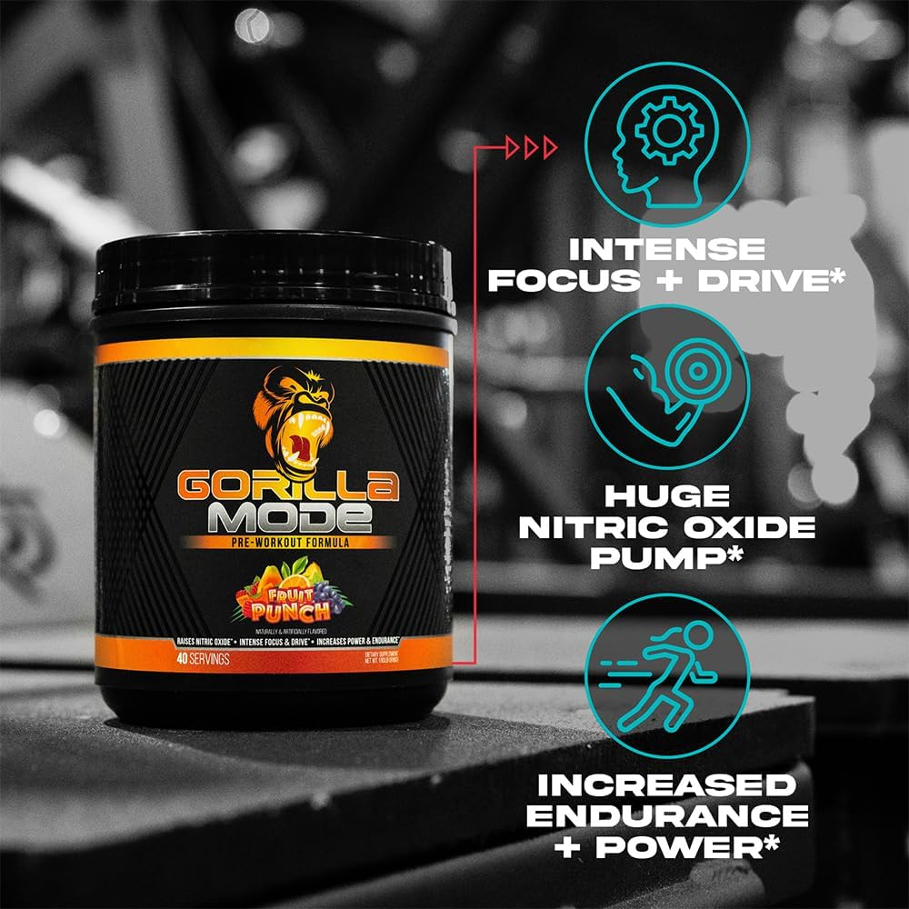 Gorilla Mode Pre Workout - Massive Pumps &middot; Laser Focus &middot; Energy &middot; Power - L-Citrulline, Creatine, L-Tyrosine, Betaine, Hydroprime&reg;, Alpha-Gpc, 400Mg Caffeine, Huperzine a - 776G (Rainbow Sherbet) image number 3