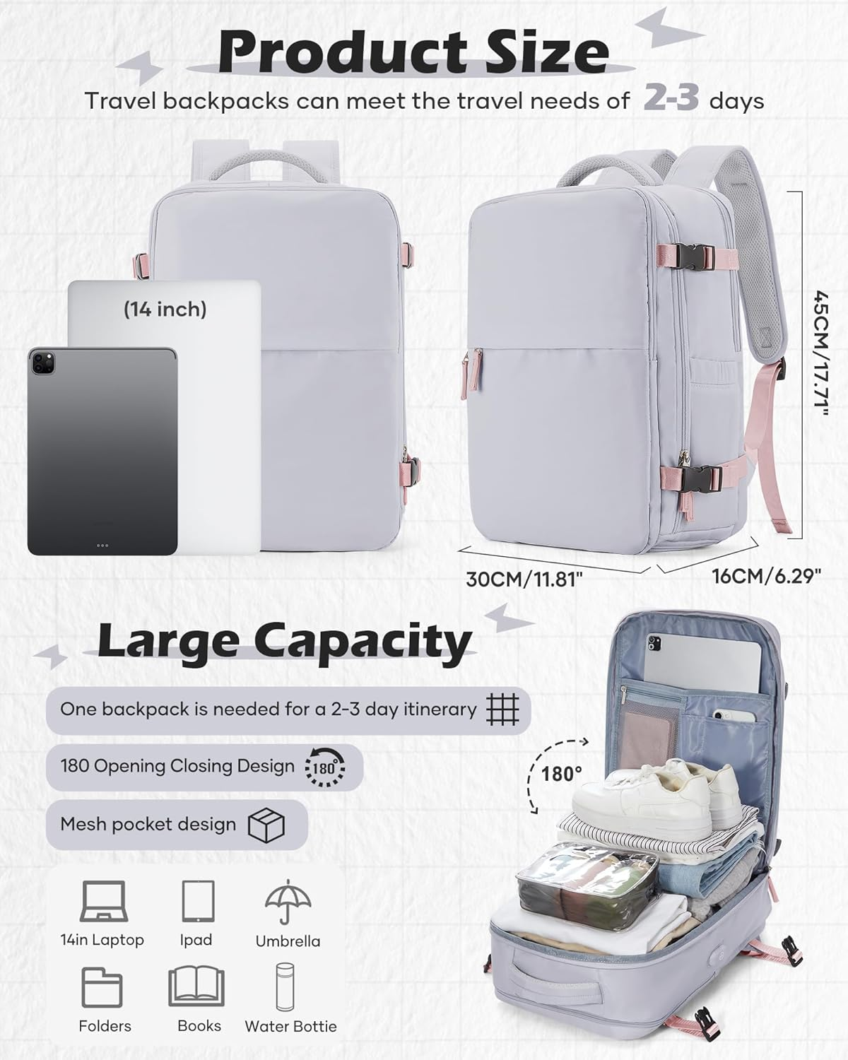 Large Airback Backpack with Vacuum Seal Compression - A2-Leaf Grey image number 6