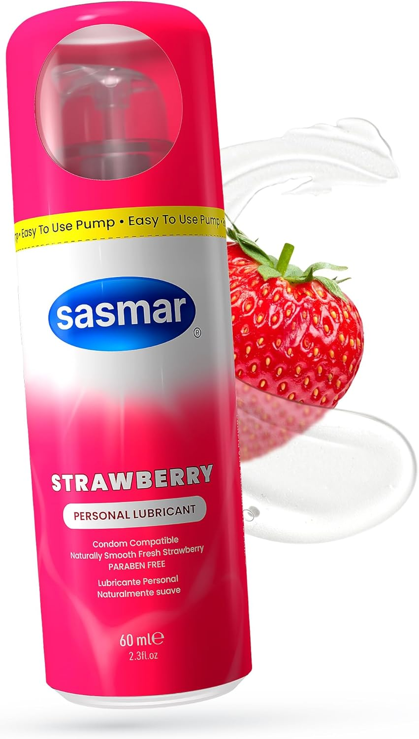 Sasmar Strawberry Flavored Lubricant - Water Based Personal Lube for Men, Women - Feels Natural, Long Lasting Formula, Paraben Free, Toy-Friendly and Condom Safe, Oral Lubricant for Couples - 60 Ml image number 4
