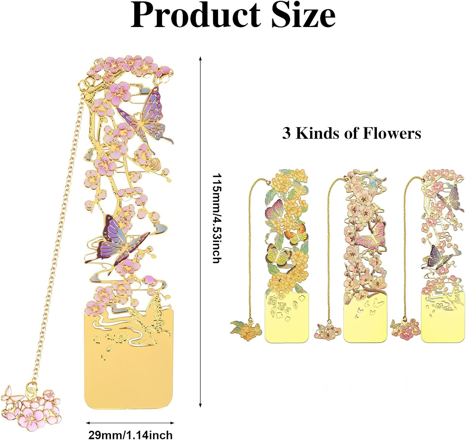 YQQZQ 3Pcs Metal Bookmarks,Classical but Fashion Flower Design Bookmark,Pretty Osmanthus, Plum Blossom, Apricot,Ideal and Special Gift for Girls Kids Women Men image number 6