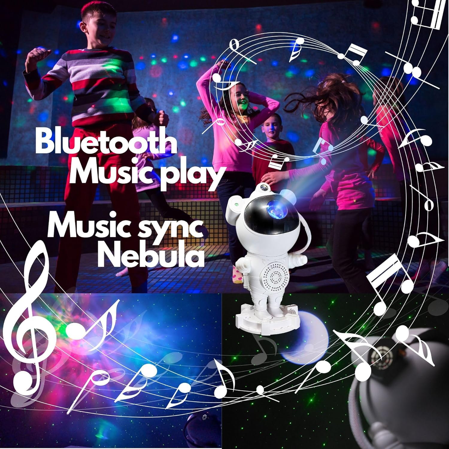 KOSU Astronaut Projector, Star Galaxy Light for Kids' Bedroom, Nebula Lamp with Remote - Music Speaker, Timer, 360&deg; Adjustable Spaceman Galaxy Projector, Night Light, Room Decor, Party Gift