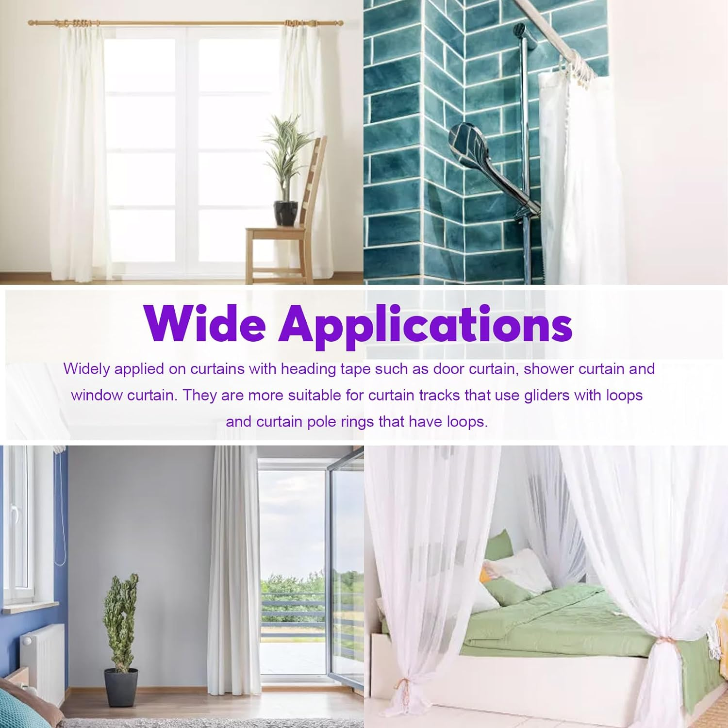 Swpeet 40 Pack Silver Curtain Rings with Clips, Curtain Clip Rings Hooks, Bow Hanger Clips, Hangers Drapes Rings for Hanging Drapery Drapes Bows, Ring 1.38" Interior Diameter, Fits up to 1" Rod - Silver image number 4