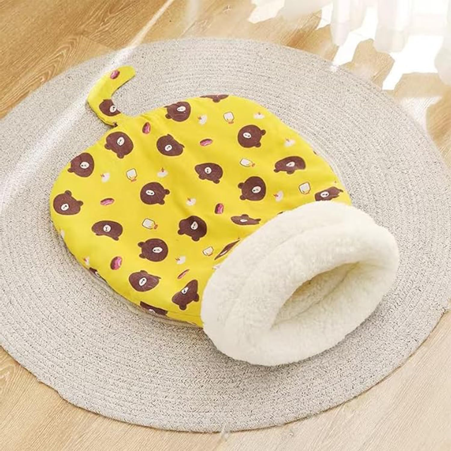 Roczential Cozy Warm Sleeping Bag for Cats, Cozy Cat Winter Sleeping Bag, 360-Degree Wrap Self-Warming Plush Puppy Sleeping Nest (Yellow) - Blue image number 2