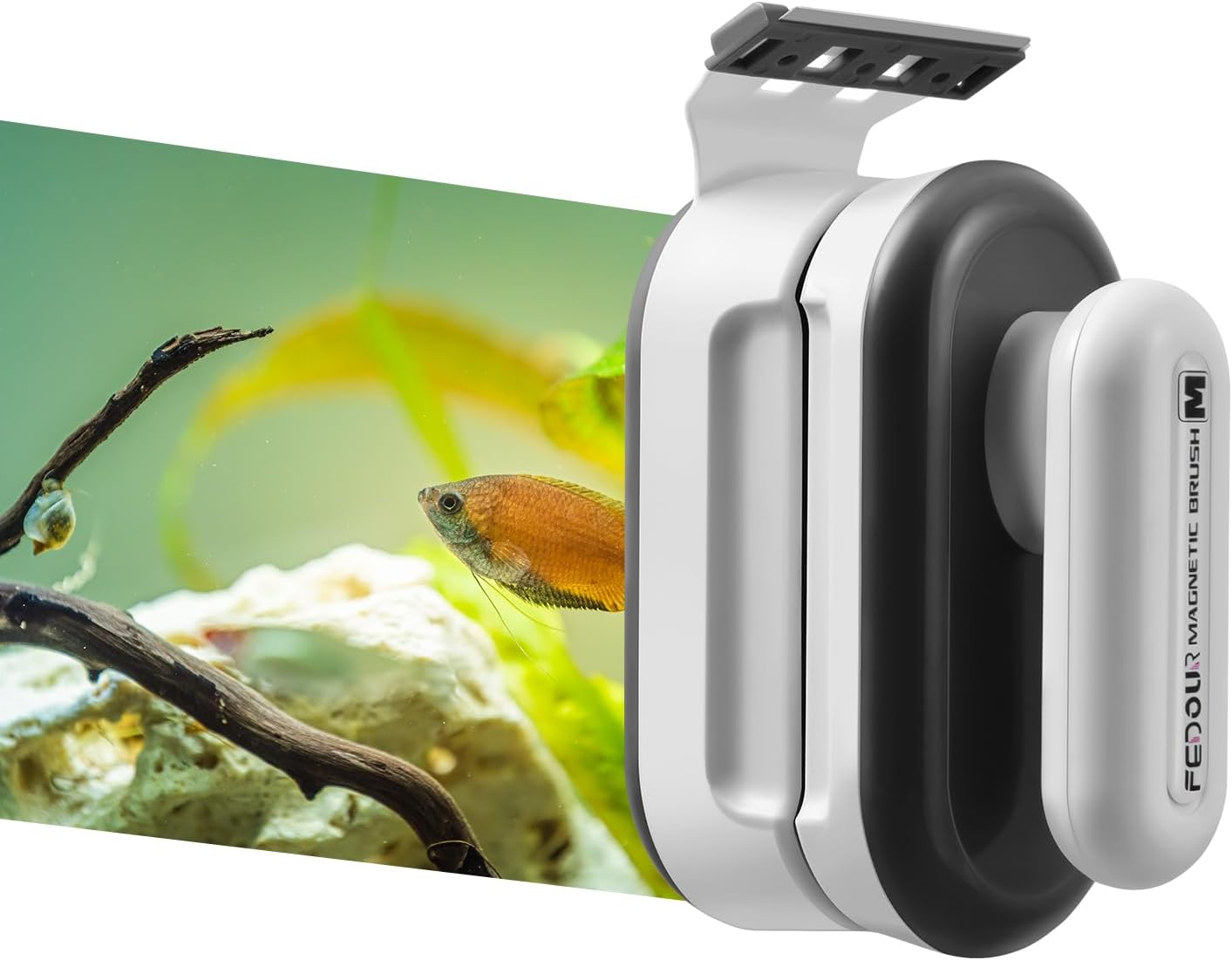 Aquarium Strong Magnetic Cleaner with 2 Detachable Algae Scraper, Fish Tank Magnet Cleaning Tool, Aquarium Floating Scrubber Brush for Glass and Acrylic Tanks 8-15Mm (Medium)