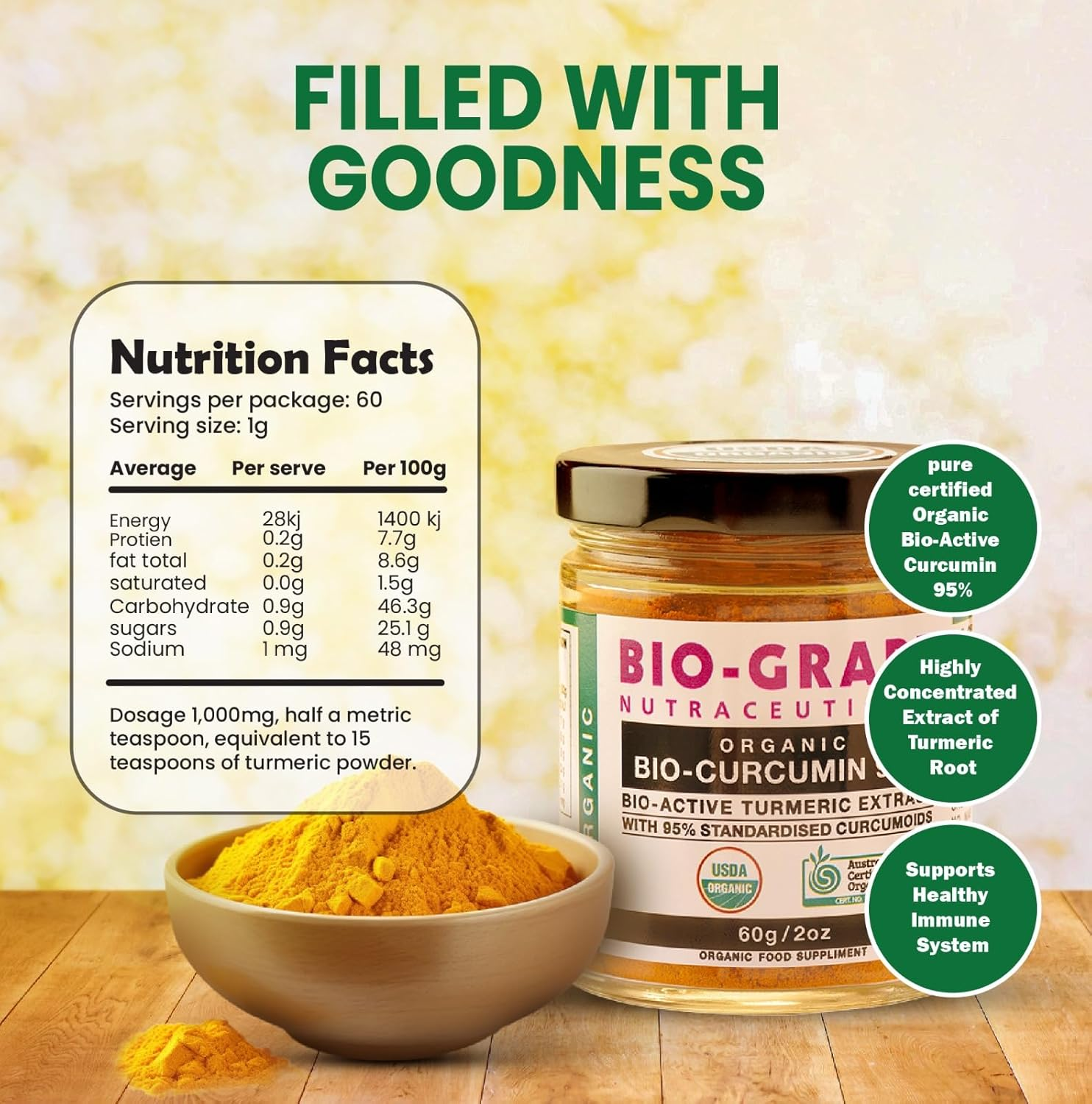 Organic Bio-Curcumin 95% Bio-Active Turmeric Extract ANTIOXIDANT Rich 60G image number 4