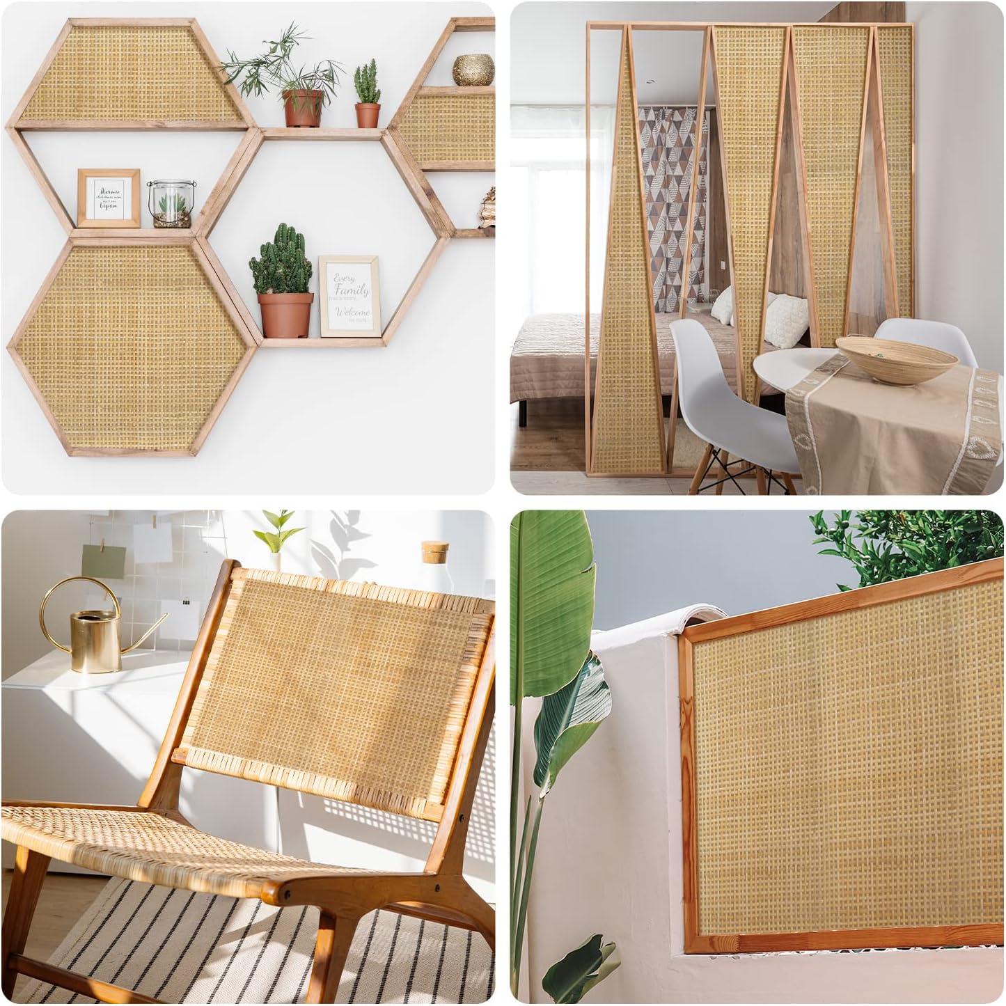 Cane Rattan Webbing Roll, 3.28Ft X 13.8Inch Woven Open Rattan Mesh Natural Rattan Webbing for Caning Projects Square Hollow Wide Rattan for DIY Crafts Cabinet Chair Furniture image number 2