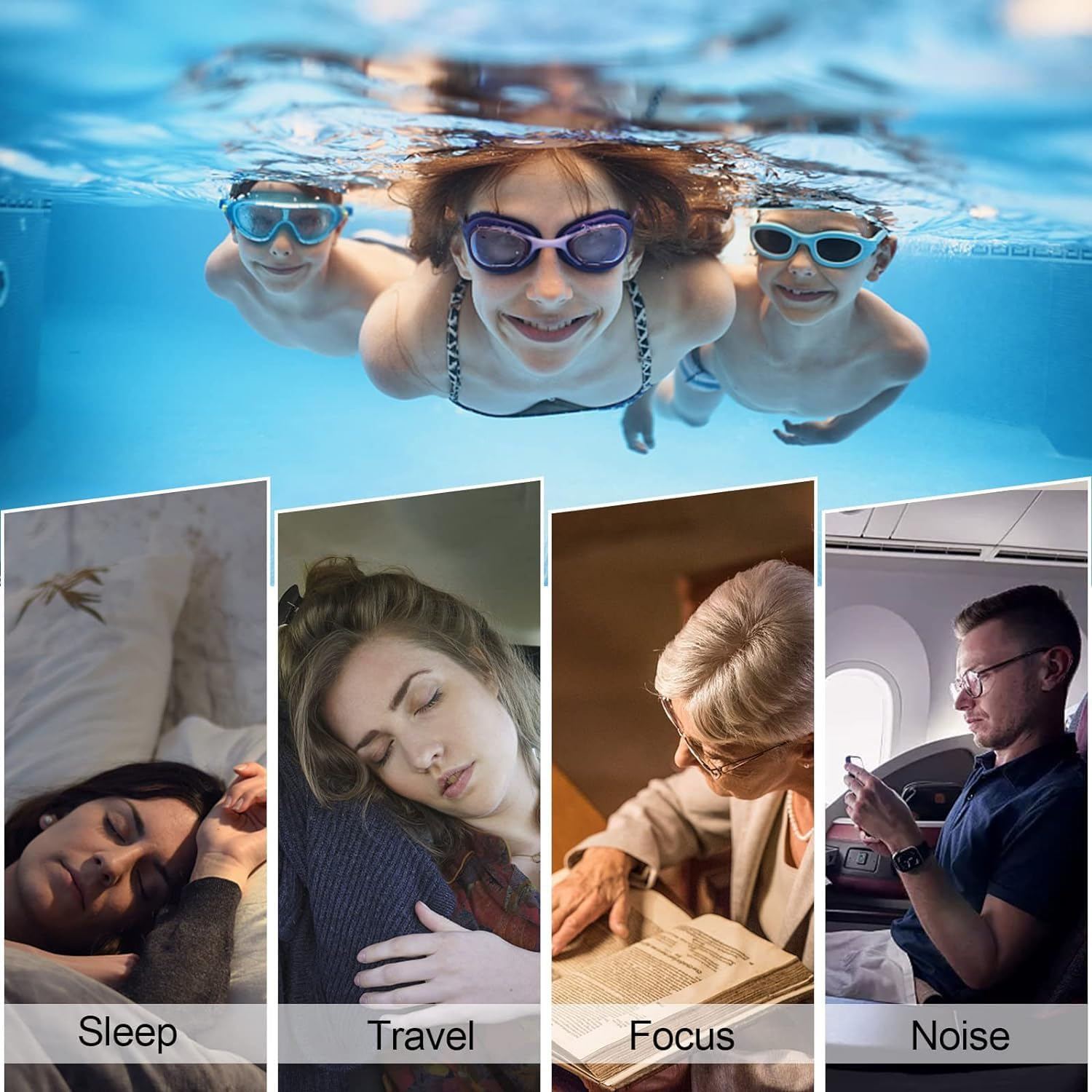 Songholee Reusable Ear Plugs for Swimming, 3 Pairs Soft Silicone Waterproof Swim Earplugs with Noise Cancelling for Bathing, Surfing and Other Watersports image number 2