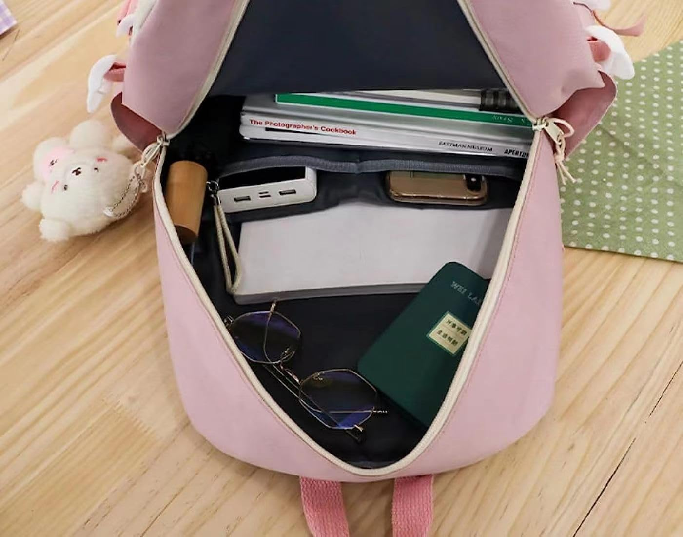 5 Pcs Cute Aesthetic Backpack Set with Pins and Pendant Kawaii Japanese Backpack College Laptop Bookbag Preppy Backpack image number 3