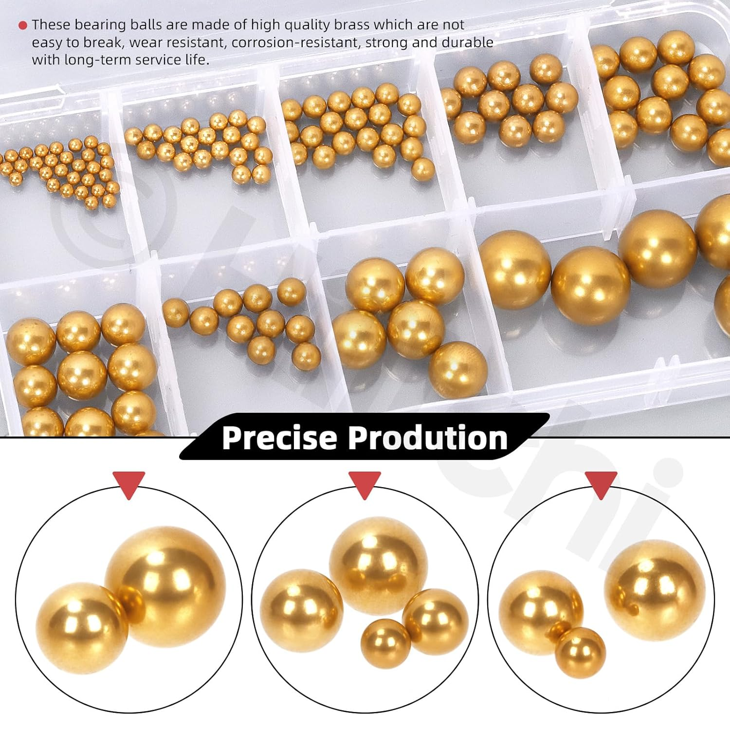 Hilitchi 120-Piece 10-Size Brass Bicycle Bearing Ball Assorted Set, SAE Precision Solid Bearing Balls, Industrial Brass Spheres for Mechanical Equipment & Automotive Applications image number 2