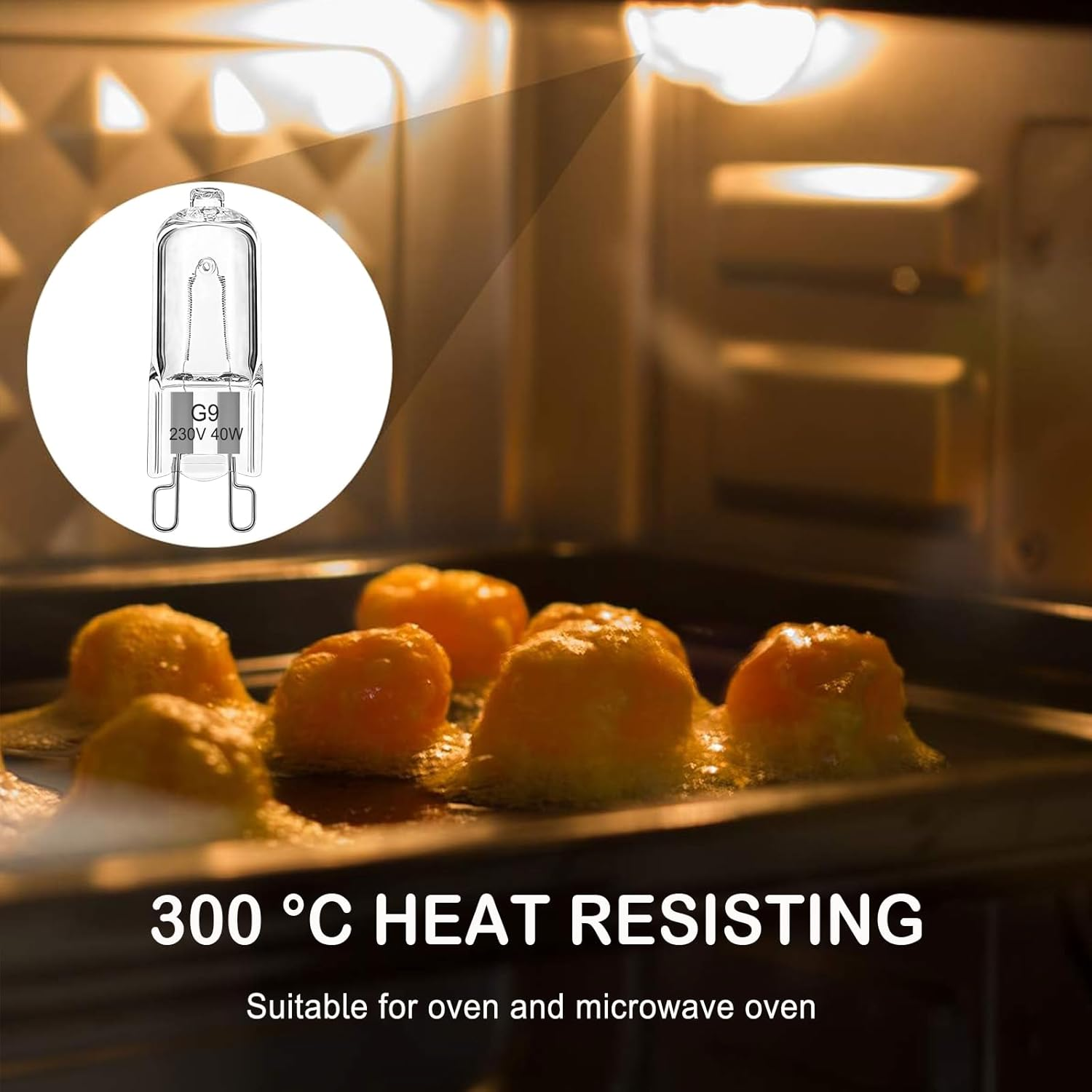 G9 Halogen Oven Light Bulb 40W 230V Dimmable Oven Bulb 300&deg;C Tolerance for Aeg/Neff/Whirlpool/Smeg/Bosch Oven, Microwave, Warm White 2700K, Pack of 2 image number 1