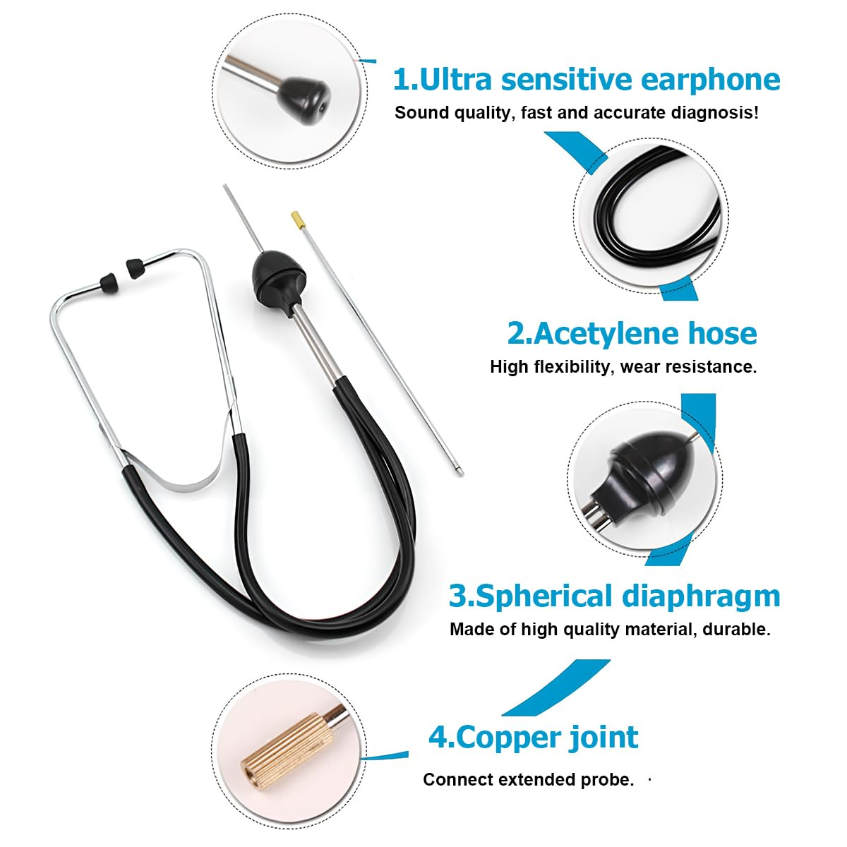 2PCS Car Mechanic Stethoscope, Stainless Steel & ABS, Universal Diagnostic Hearing Tool for SUV Truck RV Motorcycle image number 4